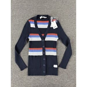Coach Cardigan Sweater Womens XS Multi Summer Cardi Stripe Rib Knit V Neck